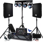 Pack sono bm sonic ampli 1000w, paire d'enceintes passives 2x300w, table de mixage, portique 4 lumires ...