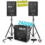 Pack sono bm sonic bms1812 - 2400w - 2 enceintes 30cm / 12  + caisson 46cm / 18  + pieds + cbles