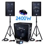 Pack sono bms - 1812 2400w sub 46cm - 2 enceintes 30cm + cbles + mini ledstrobe lytor + effet ovni ufo ...