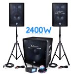 Pack sono bms - 1812 2400w sub 46cm - 2 enceintes 30cm + c�bles + mini ledstrobe lytor + effet roundiams ...