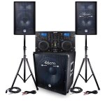 Pack sono bms - 1812 2400w sub 46cm - 2 enceintes pro dj 30cm + cbles + double lecteur gemini