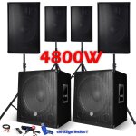 Pack sono complet 4800w, 4 enceintes, 2 subwoofers usb / bluetooth cable pc + pieds, prestations sono ...