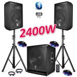 Pack sono complet bms1812 usb / bluetooth 2400w sub 18  + 2 enceintes 12  + pieds + cbles + tl + 3 ...
