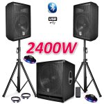 Pack sono complet bms1812 usb / bluetooth 2400w sub 18  + 2 enceintes 12  + pieds + cbles + tl + 2 ...