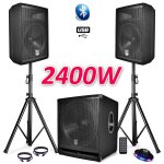 Pack sono complet bms1812 usb / bluetooth 2400w sub 18  + 2 enceintes 12  + pieds + cbles + tl + ovni ...
