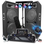 Pack sono dj ampli 4000w, 2 mega enceintes 4x38cm de 2x2000w, table de mixage bluetooth, portiques 8 ...