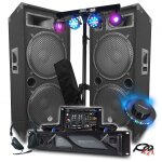 Pack sono dj ampli 4000w, mega enceintes 4x38cm de 2x2000w, table de mixage bluetooth, eclairage 8 lumires ...