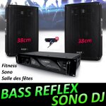 Pack sono dj animation enceintes disco15b bass reflex cluster 2x700w + amplificateur pro mydj ax 2000w ...
