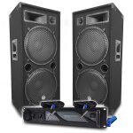 Pack sono dj bm sonic amplificateur 4000w, paire d'enceintes passives lsc215 2x2000w, cbles speakon, ...