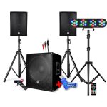 Pack sono dj enceinte + caisson de basses usb bluetooth + pieds + cables hp / pc offerts, 4 par led, ...