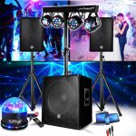 Pack sono enceinte + subwoofer 1800w usb bluetooth + pieds + cables + portique lumieres - pa dj sono ...