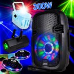 Pack sono karaok� party8 300w + jeux de lumiere 2 effets ovni + 1 derby kolor + 1 gobo lcm003led