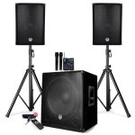 Pack sonorisation 2200w - enceintes + caisson + pieds - usb / bluetooth - bm sonic bms1512 + table de ...