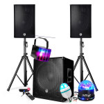 Pack sonorisation dj prestations bm sonic 2500w - enceintes dj 15  + caisson 15  + pieds - usb / bluetooth, ...