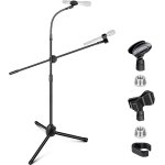 Pied de micro au sol 3 en 1 avec perche tlescopique et support de micro  col de cygne, stable et pratique, ...