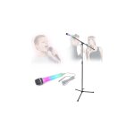 Pied de microphone en acier � hauteur r�glable pour chant karaok� avec micro gris effet lumineux disco ...