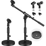 Pied de microphone de bureau 2 en 1 avec deux clips deux cache - cble base stable en fer 1058g hauteur ...