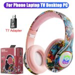 Pink t7 adapter casque sans fil bluetooth 5. 1 dj gamer avec micro, lumi�re led rvb, prise en charge ...