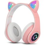 (pink) wireless bluetooth headset kids headset foldable cat headset with stereo microphone kids bluetooth ...