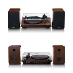 Platine disque vintage r�tro bluetooth platine vinyles - deux haut - parleurs s�par�s en noyer bois - ...