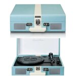 Platine disque vinyle r�tro bleu - bluetooth - st�r�o - vintage - haut - parleurs int�gr�s