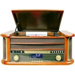 Platine disque vinyle vintage bois avec radio bluetooth / fm / usb / rca / aux / tlcommande / lecteur ...