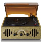 Platine vinyle retro avec haut - parleurs integres chene Platine vinyle retro avec haut - parleurs integres chene