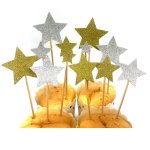 Plectres de dcoration de gteau 6 pices / lot carte scintillante or argent etoile dcoration cupcake ...