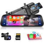 Podofo rtroviseur dashcam sans fil carplay android auto, 9, 66 pouces hd 1080p ips ecran tactile double ...