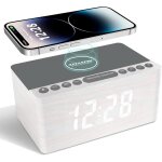 Radio - réveil numérique en bois avec chargement sans fil, chargeur rapide 10 w pour iphone / android, ... Radio - réveil numérique en bois avec chargement sans fil, chargeur rapide 10 w pour iphone / android, ...