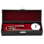 R�plique de trombone miniature avec support et etui plaqu� or instrument mod�le ornements musicaux
