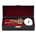 Réplique de trompette miniature avec support et etui, ornement musical de modèle'instrument plaqué or ... Réplique de trompette miniature avec support et etui, ornement musical de modèle'instrument plaqué or ...