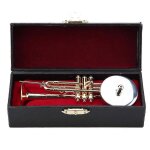 Réplique de trompette miniature avec support et etui plaqué or instrument modèle ornements musicaux Réplique de trompette miniature avec support et etui plaqué or instrument modèle ornements musicaux