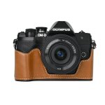 Sac pour appareil photo en cuir pu, demi - tui pour olympus em10 mark iv, ouverture de la batterie, ...