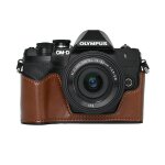 Sac pour appareil photo en cuir pu, demi - tui pour olympus em10 mark iv, ouverture de la batterie, ...