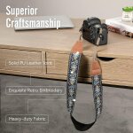 Sangle pour appareils photo, bandoulire universelle rglable vintage tisse, courroie avec fleurs brodes ...