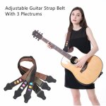 Sangle d'�paule r�glable pour guitare acoustique, electrique, basse, avec 3 plectres