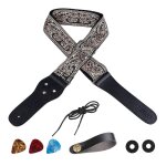Sangle de guitare broderie elargie sangle d'paule rglable avec mdiators pour guitare electrique acoustique ...