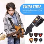 Sangle de guitare electrique rglable avec 6 supports de plectres de guitare, extrmits en cuir pu, ...
