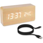 Sept - rveil bois led - horloge digitale aspect bois - rveil matin tactile avec fonction date heure ...