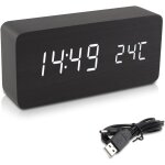 Sept - rveil bois led - horloge digitale aspect bois - rveil matin tactile avec fonction date heure ...