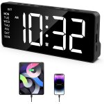 Shiba - rveil numrique, rveils de chevet avec 7''ecran led, 2 ports usb, horloge numrique avec 5 ...
