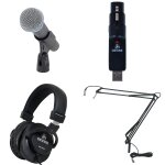 Shure beta 58a avec convertisseur usb, casque et bras de type broadcast