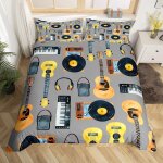 Sjzg - parure de lit 3 pices avec housse de couette sur le thme de la musique et des instruments de ...