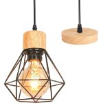Sjzg - suspension luminaire vintage industrielle lustre abat - jour en mtal et bois Ø160mm plafonnier ...