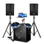Sono syst�me triphonique 1800w usb bluetooth + pieds + cables et 2 ovni led offerts - pa dj sono mix ...