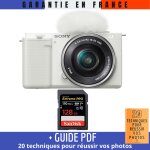Sony zv - e10 + 16 - 50mm blanc + 1 sandisk 128gb extreme pro uhs - i 170 mb / s + guide pdf  20 techniques ...