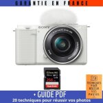 Sony zv - e10 + 16 - 50mm blanc + 1 sandisk 256gb extreme pro uhs - i 170 mb / s + guide pdf  20 techniques ...