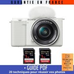 Sony zv - e10 + 16 - 50mm blanc + 2 sandisk 1 tb extreme pro uhs - i 170 mb / s + guide pdf  20 techniques ...