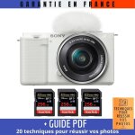 Sony zv - e10 + 16 - 50mm blanc + 3 sandisk 256gb extreme pro uhs - i 170 mb / s + guide pdf  20 techniques ...